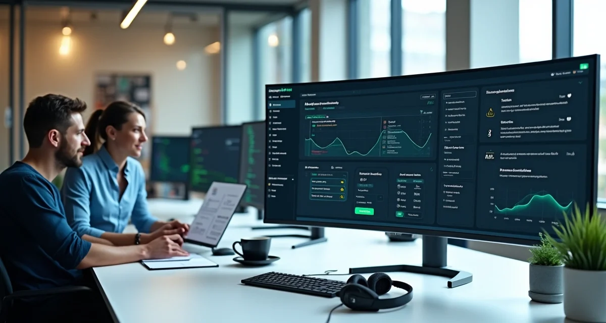 Equipe de suporte de TI usando painel com inteligência artificial para reduzir retrabalho