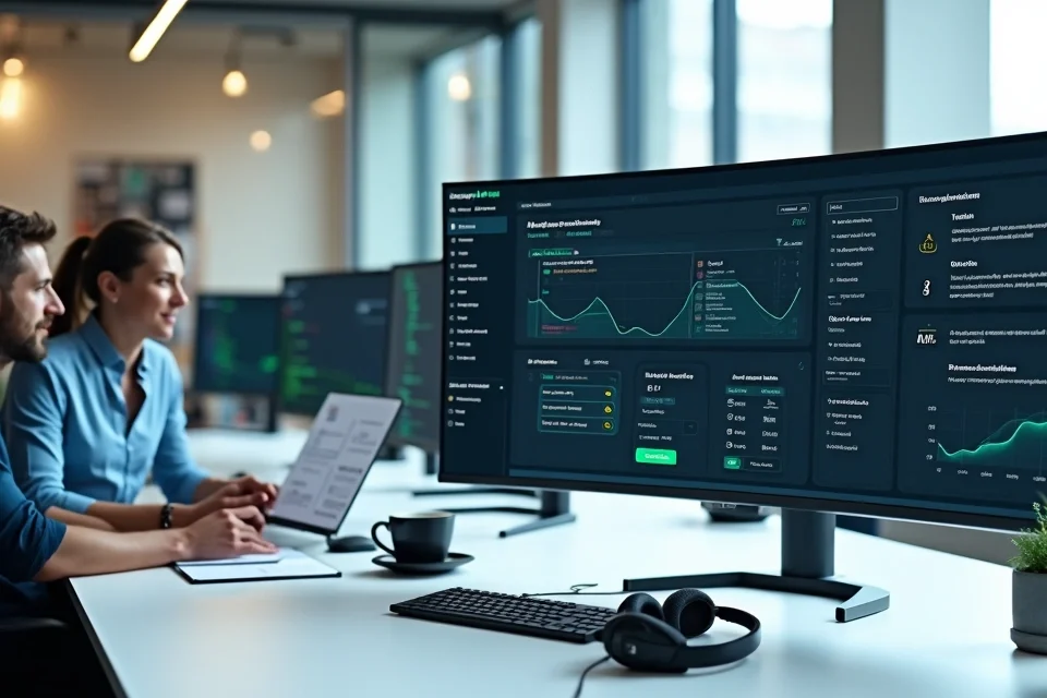 Equipe de suporte de TI usando painel com inteligência artificial para reduzir retrabalho